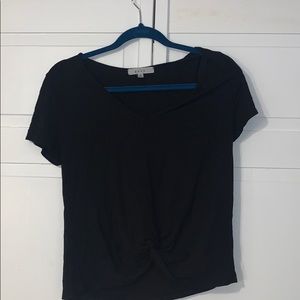 Black knotted v-neck T-shirt